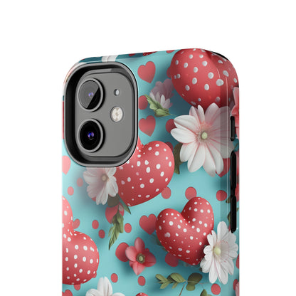 Polka Dot Hearts Digital print Design Tough Phone Case compatible with a large variety of iPhone models, Gift, Phone Case