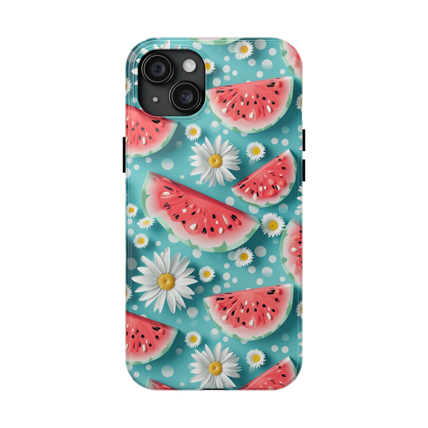 Watermelon Slices and Daisies Digital print Design Tough Phone Case compatible with a large variety of iPhone models, Gift, Phone Case