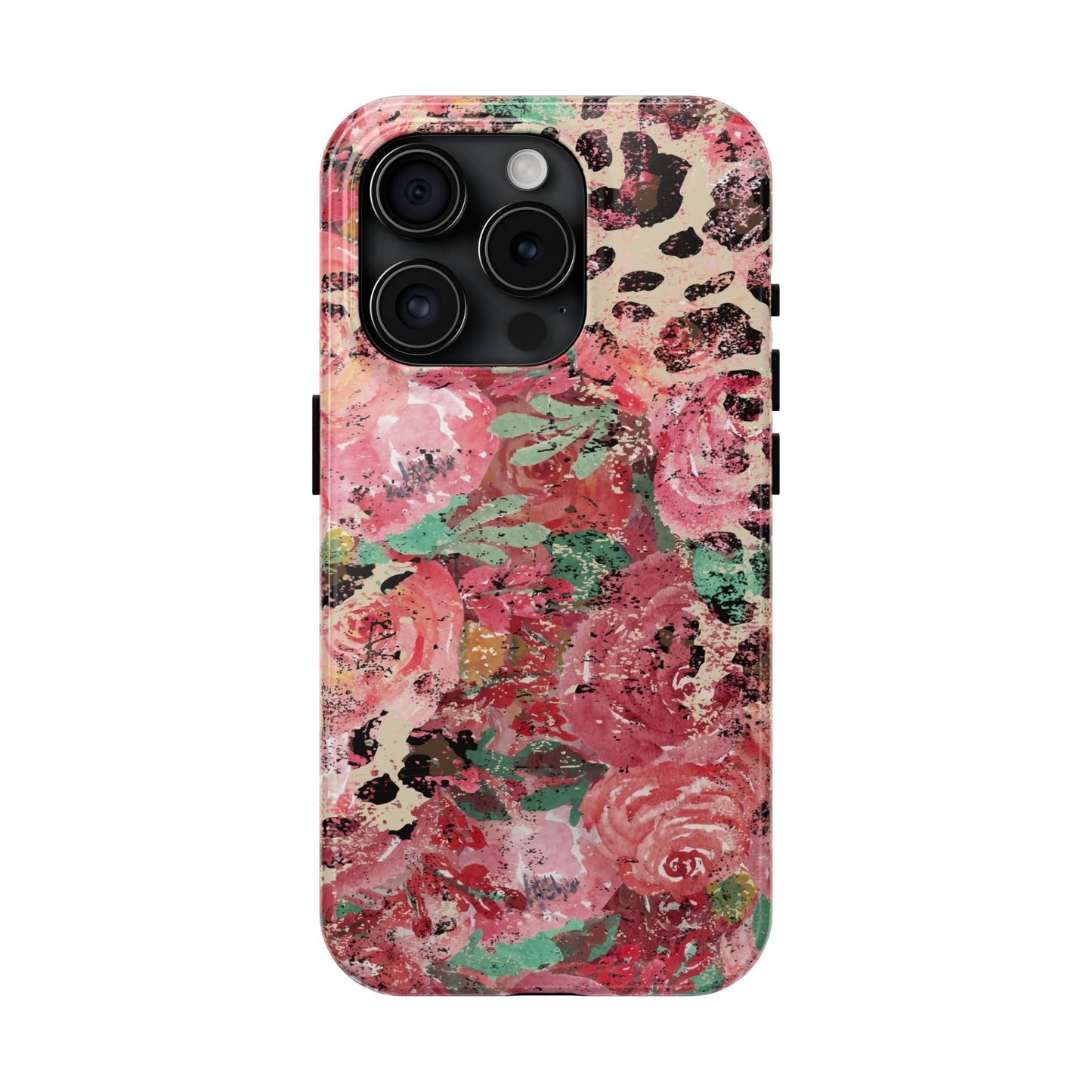 Western Leopard and Pink Roses Design Phone Case- Lightweight, Impact Resistant Cover for iPhone 6, 6s, 12, 13, 14, 15