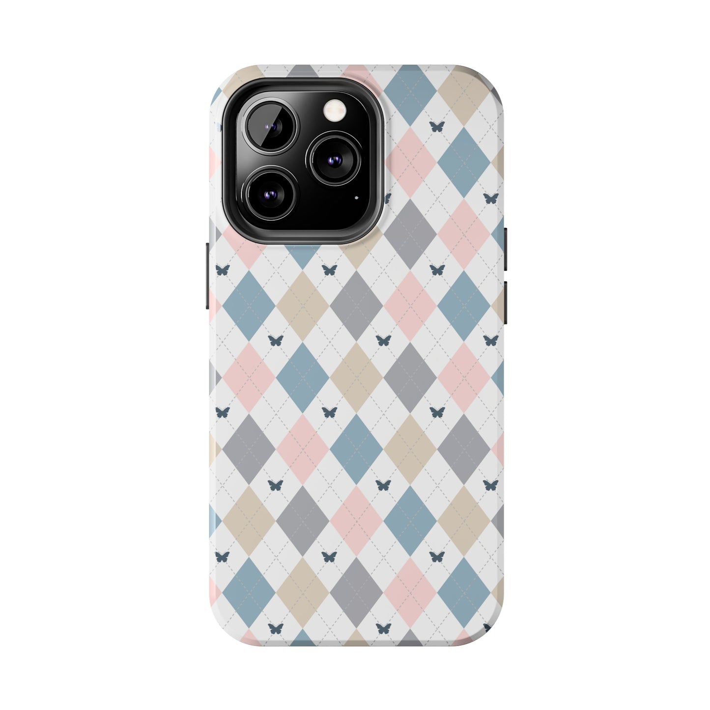 Argyle Pastel Plaid and Butterflies print design Tough Phone Case compatible with a large variety of iphone models