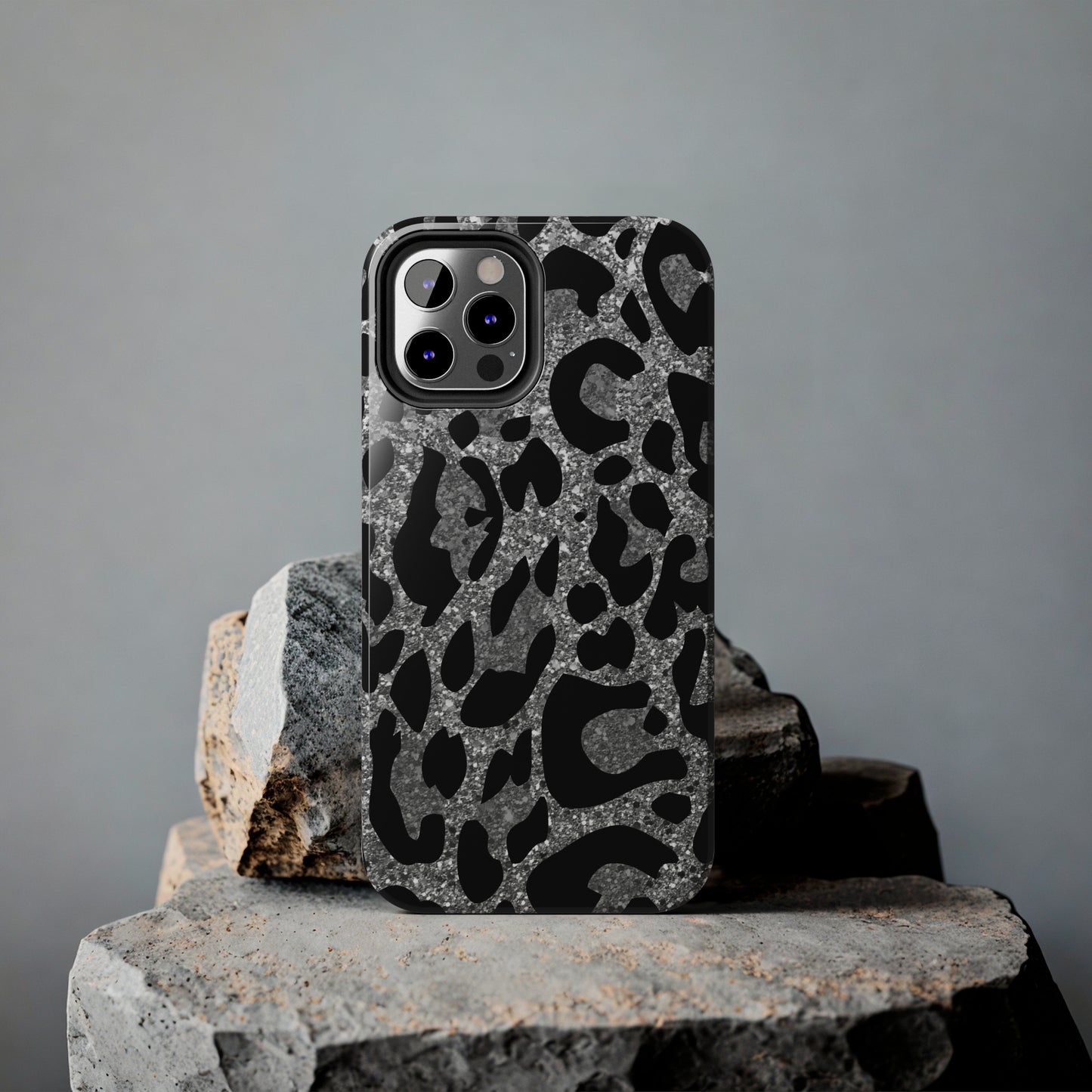 Silver and Black Leopard Design Phone Case- Lightweight, Impact Resistant Cover for iPhone 6, 6s, 12, 13, 14, 15