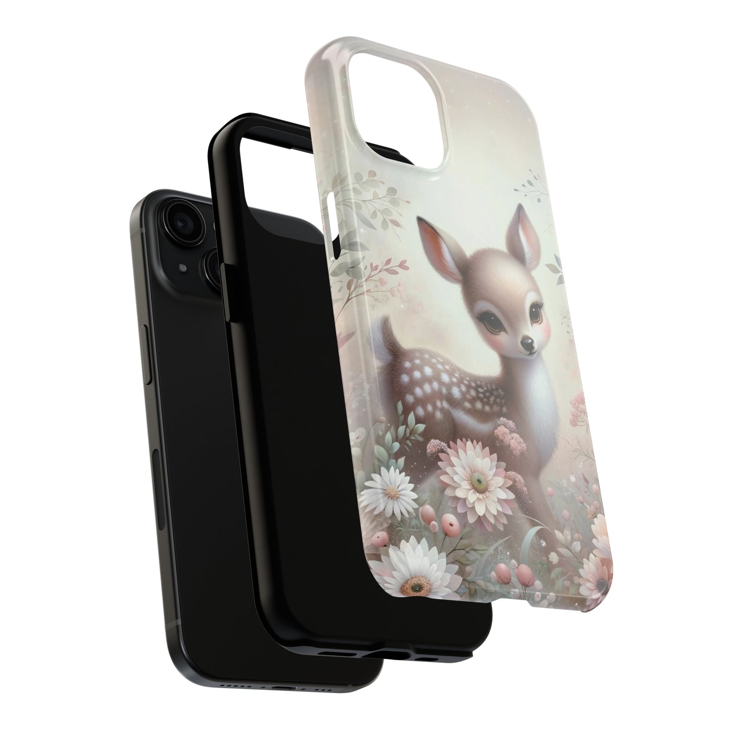 Cute Fawn and Floral print Design Tough Phone Case compatible with a large variety of iPhone models, Gift, Phone Case