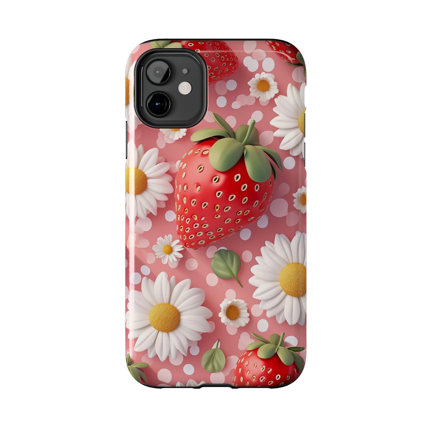 Strawberries & Daisies Digital print Design Tough Phone Case compatible with a large variety of iPhone models, Gift, Phone Case