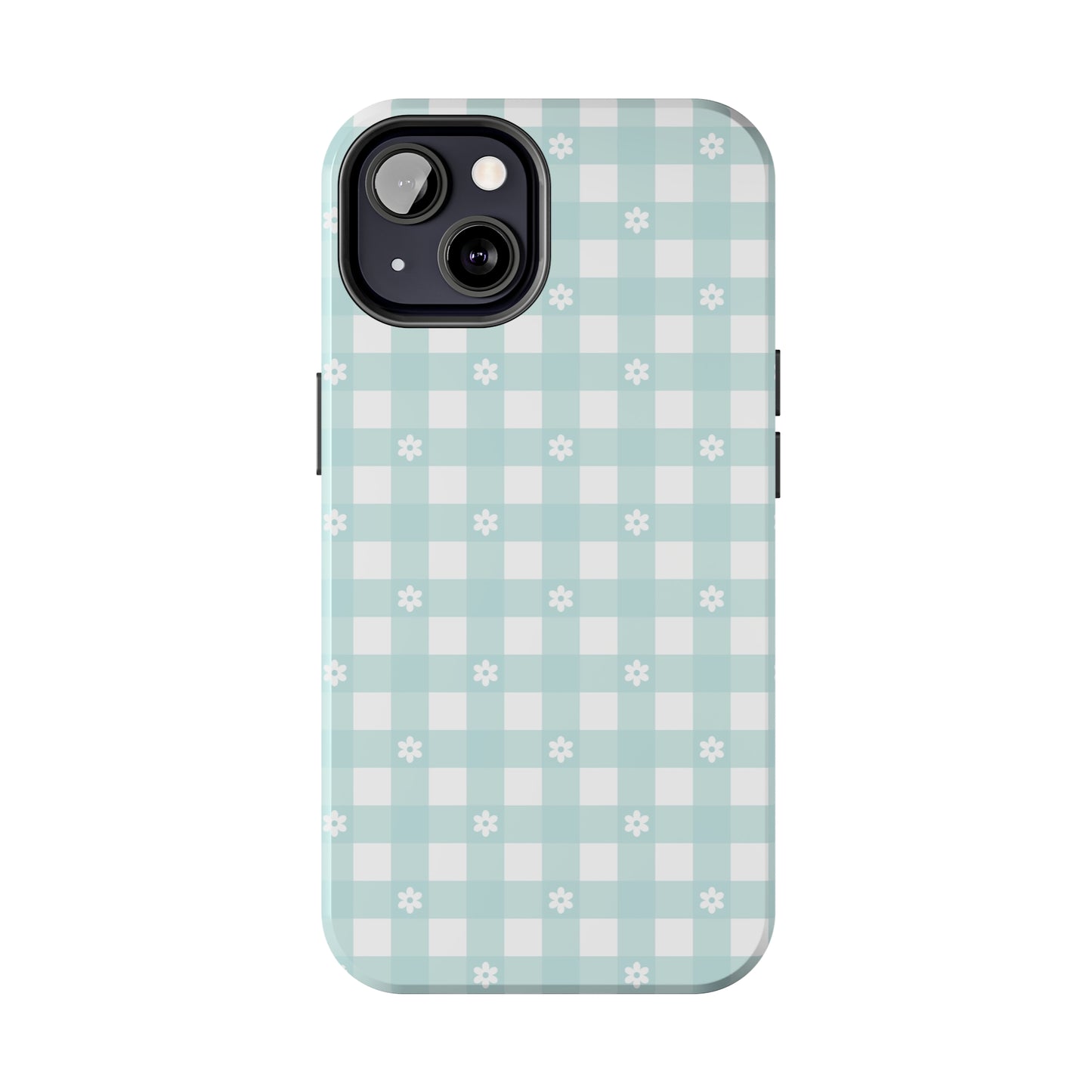 Cute Blue and White Gingham with Daisies Digital print Design Tough Phone Case compatible with a large variety of iPhone models, Gift, Phone Case