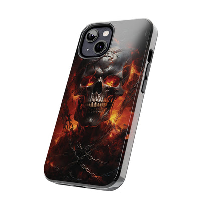 Gothic Skull iPhone Case, Dark Aesthetic Fiery Eyes, Unique Horror Style iPhone Accessory, Cool Tech Design for iPhone Models, Durable Phone Accessory Protective Cover for iPhone Models, Tough iPhone Case