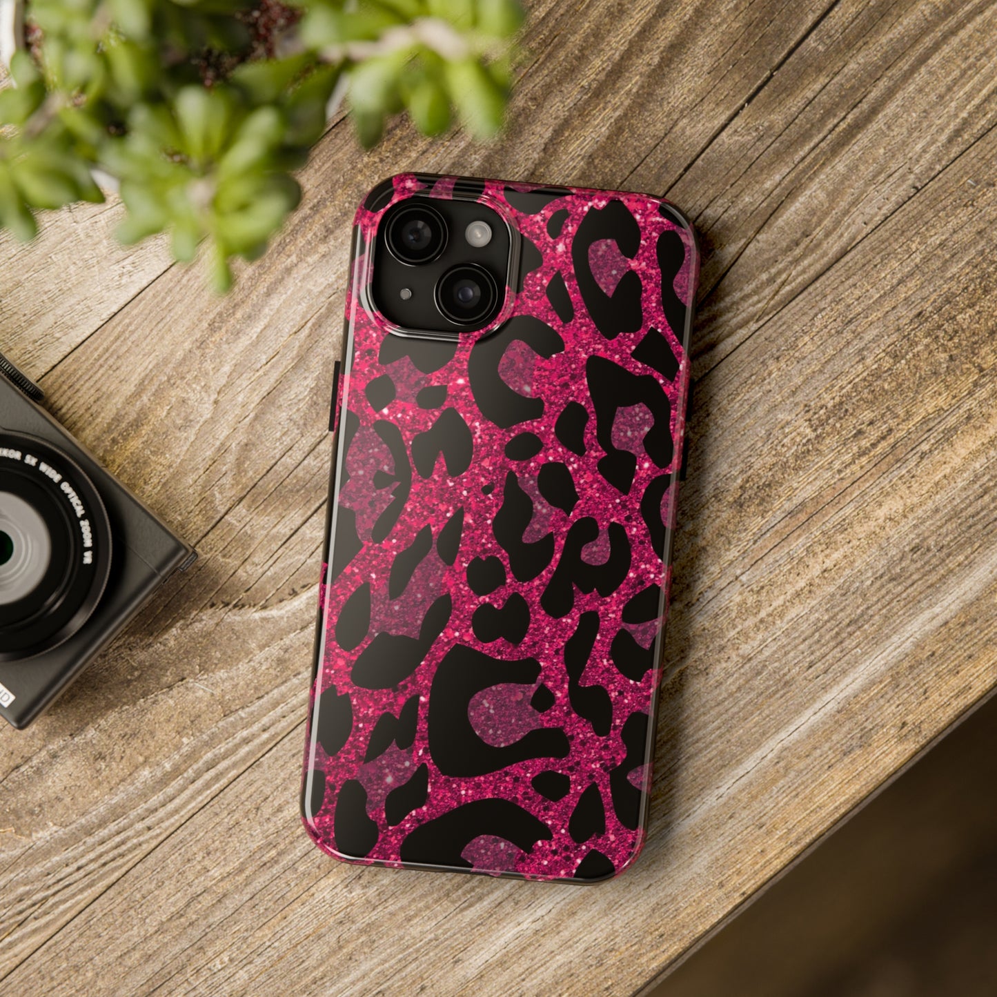 Pink and Black Leopard Design Phone Case- Lightweight, Impact Resistant Cover for iPhone 6, 6s, 12, 13, 14, 15