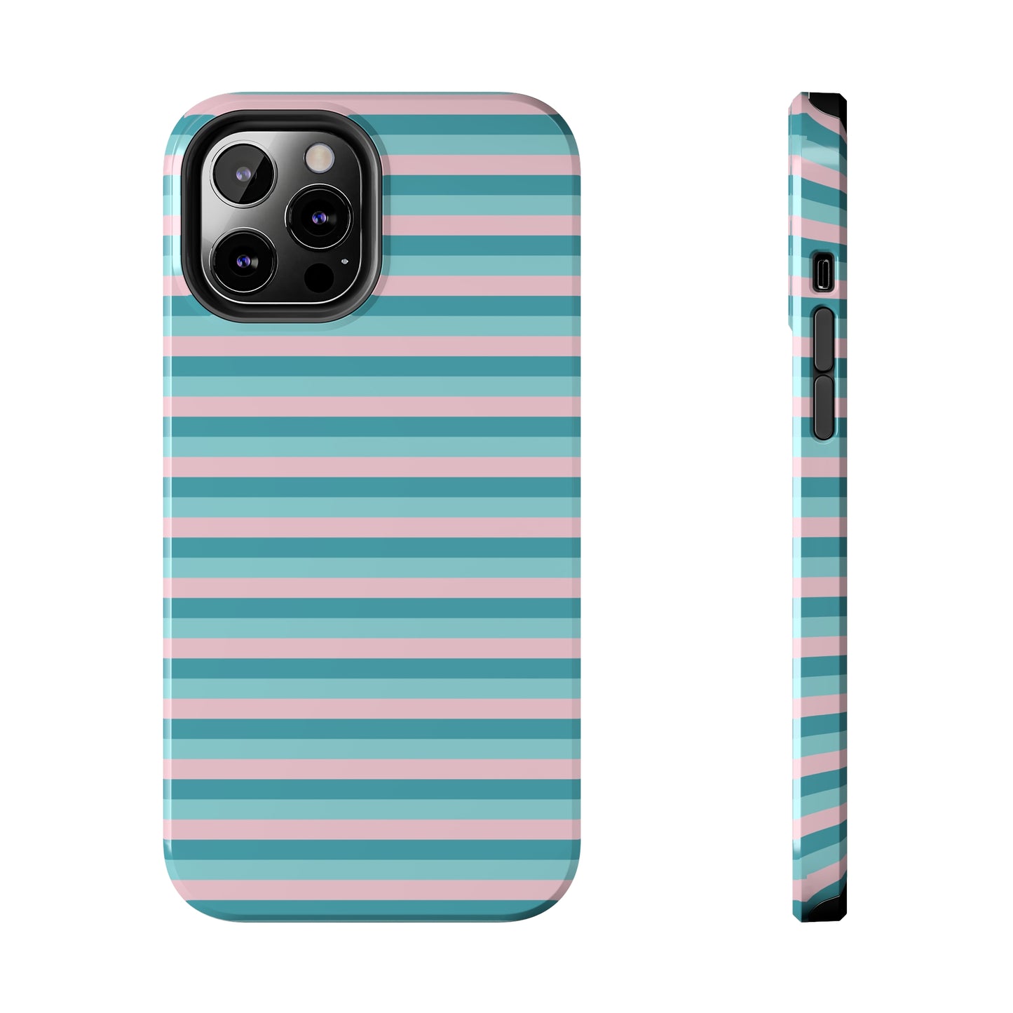 Pink and Aqua Girly Stripe print Design Tough Phone Case compatible with a large variety of iPhone models, Gift, Phone Case