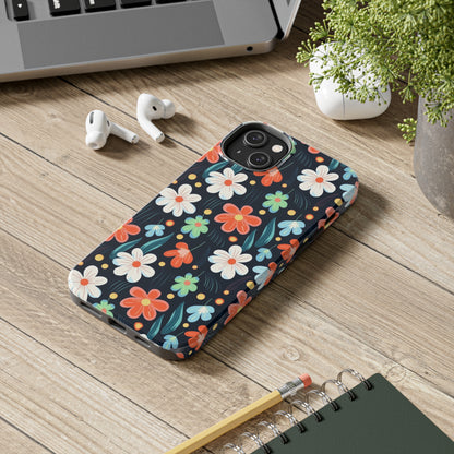 Retro Vibrant Flowers Pattern print design Tough Phone Case compatible with a large variety of phone models, Phone Case, Gift