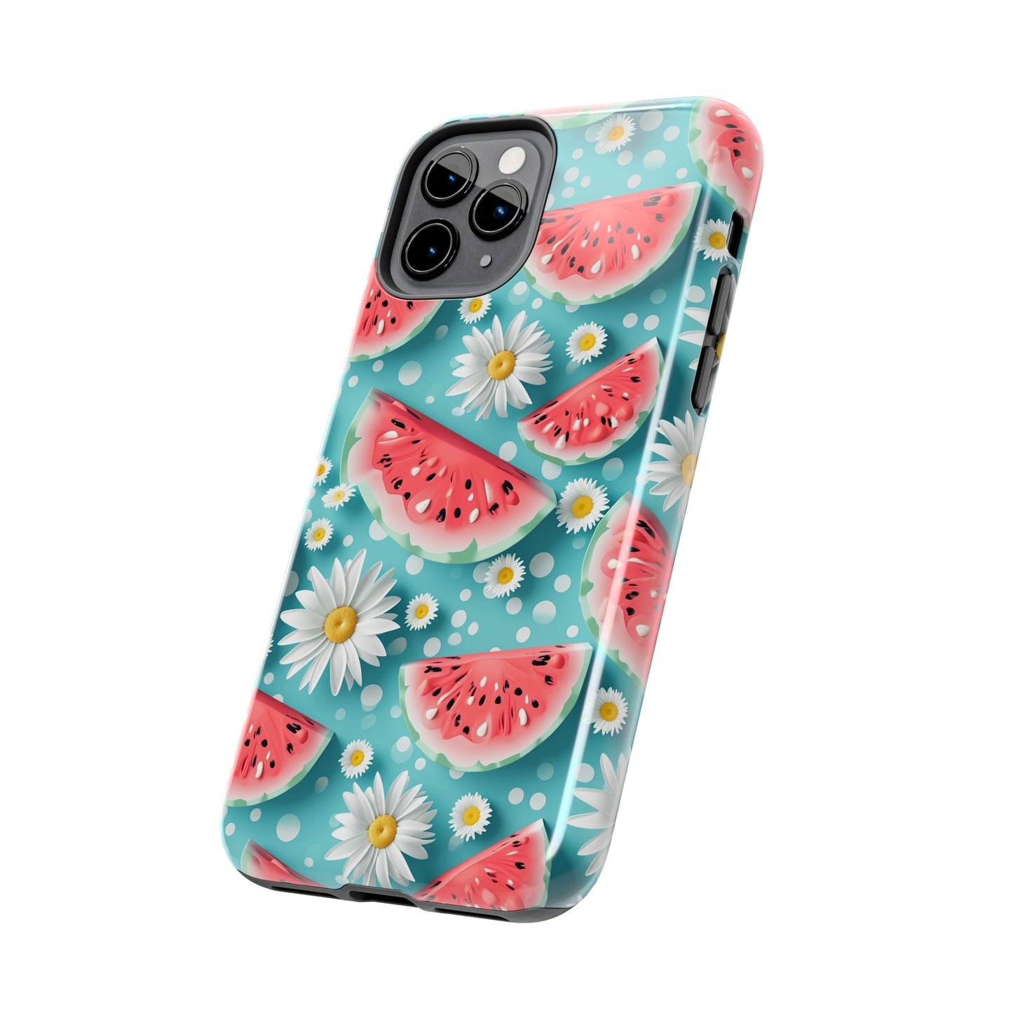 Watermelon Slices and Daisies Digital print Design Tough Phone Case compatible with a large variety of iPhone models, Gift, Phone Case