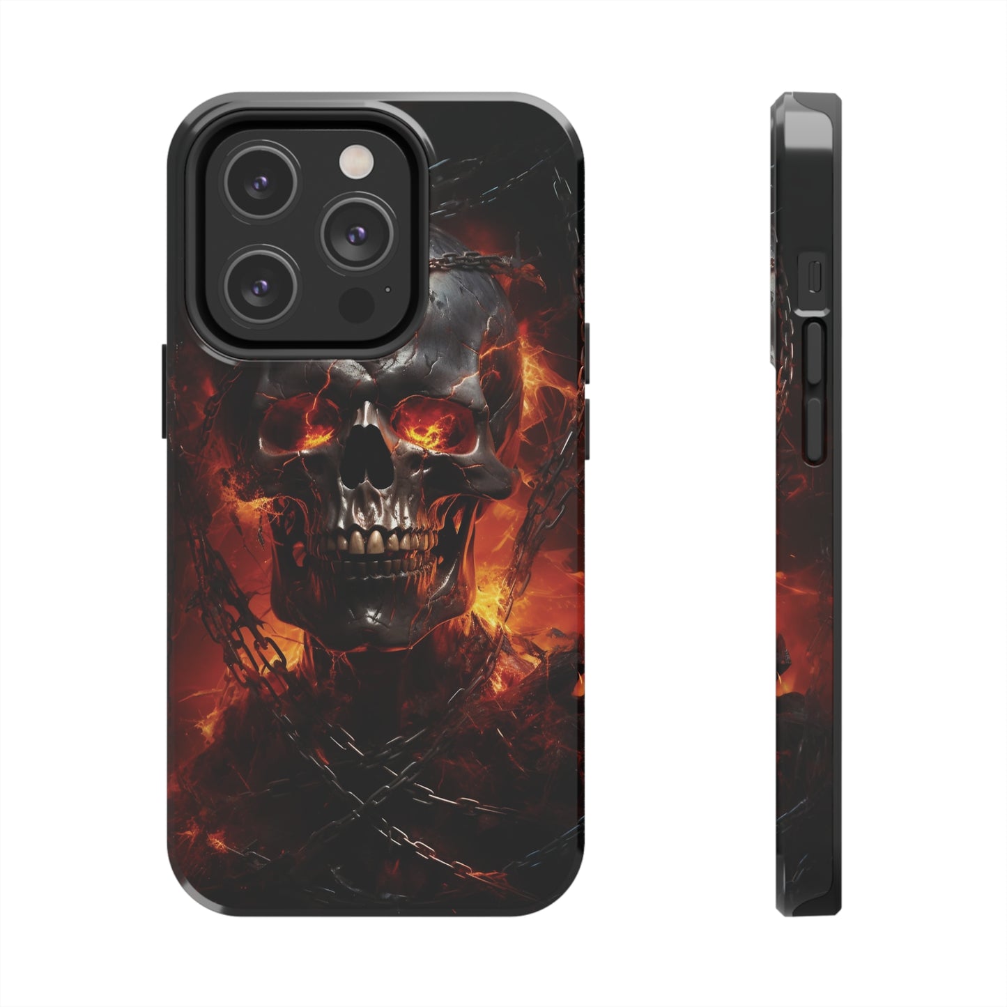 Gothic Skull iPhone Case, Dark Aesthetic Fiery Eyes, Unique Horror Style iPhone Accessory, Cool Tech Design for iPhone Models, Durable Phone Accessory Protective Cover for iPhone Models, Tough iPhone Case