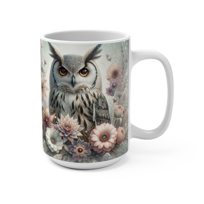 Enchanted Forest Owl Mug - Whimsical Owl and Flowers Coffee Cup, Magical Fantasy Kitchen Decor, Unique Gift for Owl Lovers, Unique Gift Idea, Mug 15oz
