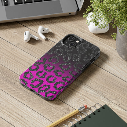 Pink and Black Ombre Leopard Design Phone Case- Lightweight, Impact Resistant Cover for iPhone 6, 6s, 12, 13, 14, 15