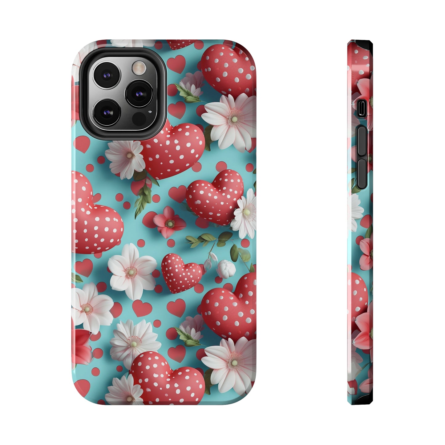 Polka Dot Hearts Digital print Design Tough Phone Case compatible with a large variety of iPhone models, Gift, Phone Case