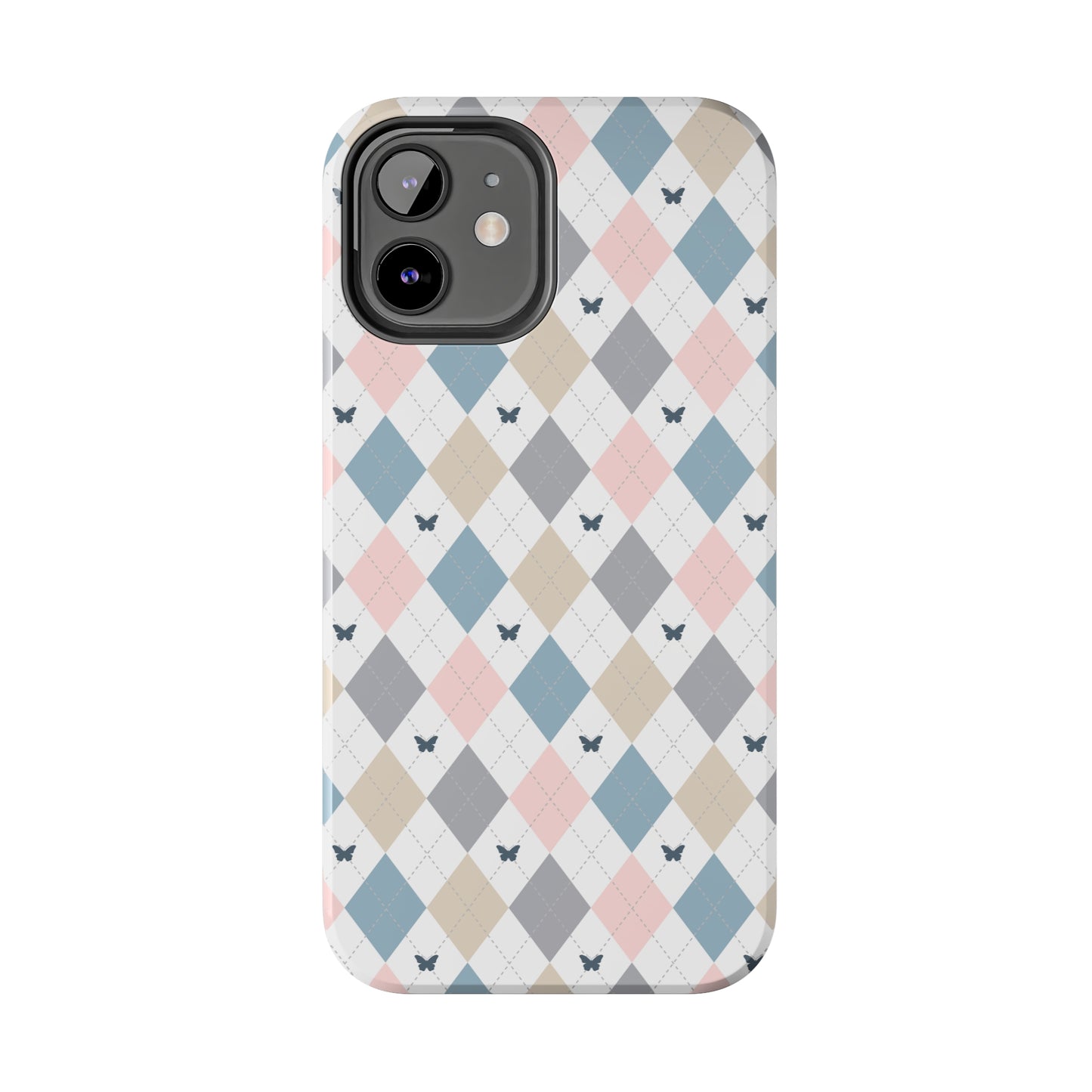 Argyle Pastel Plaid and Butterflies print design Tough Phone Case compatible with a large variety of iphone models