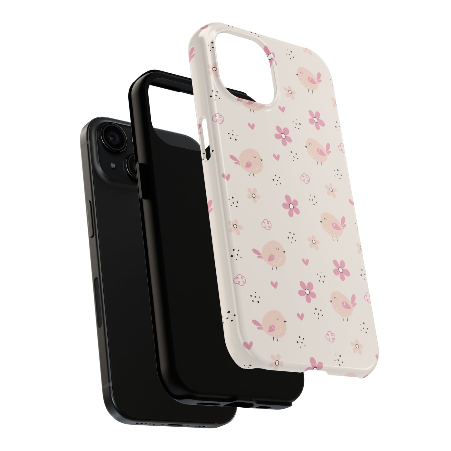 Cute Pink Birds and Flowers print design Tough Phone Case compatible with a large variety of iphone models