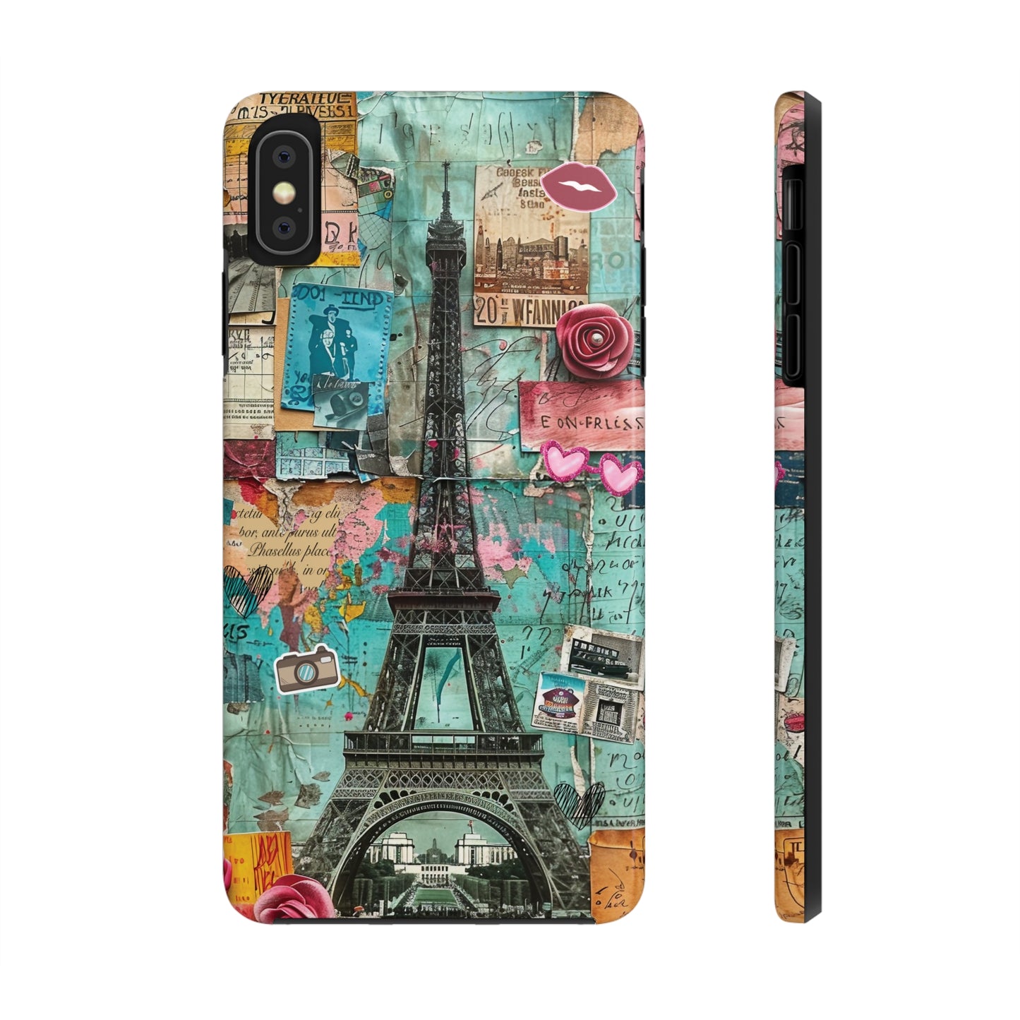 Vintage Paris Eiffel Tower Collage iPhone Case, Chic Artsy Travel Themed Protective Cover, Protective Case for iPhone Models, Tough iPhone Case