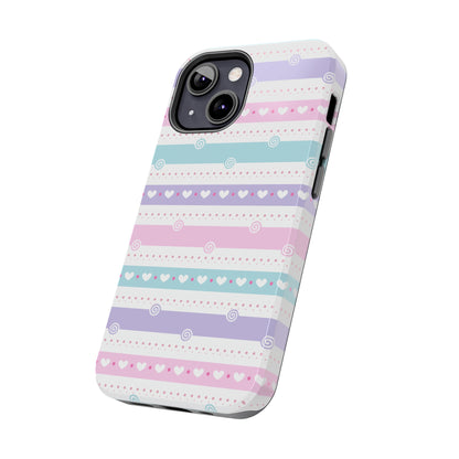 Pastel Stripes and Hearts print design Tough Phone Case compatible with a large variety of iphone models