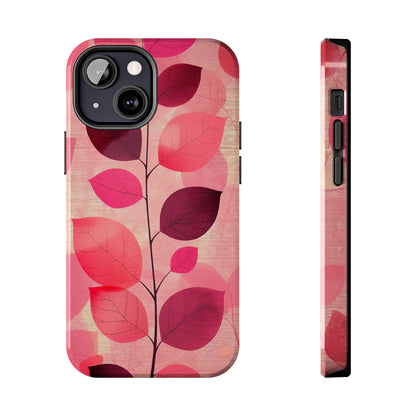 Girly Pink Abstract Leaf Design Tough Phone Case