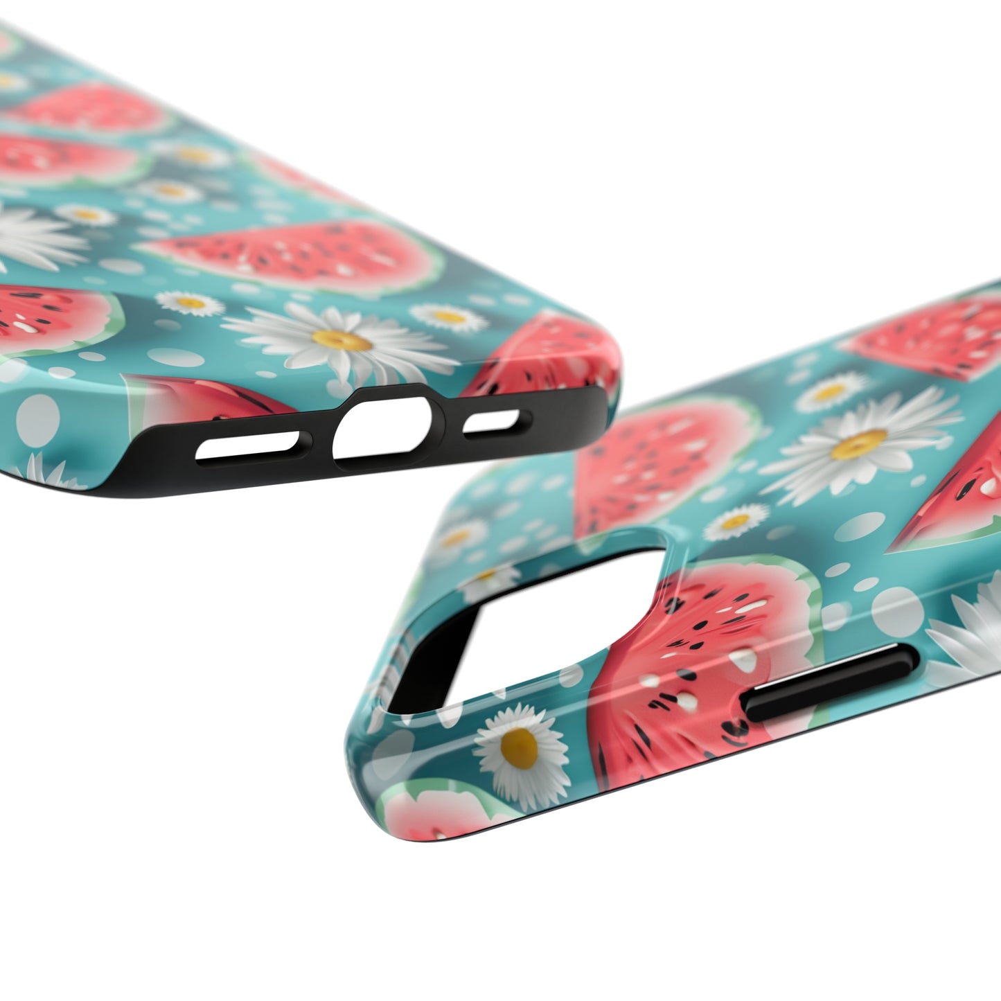 Watermelon Slices and Daisies Digital print Design Tough Phone Case compatible with a large variety of iPhone models, Gift, Phone Case