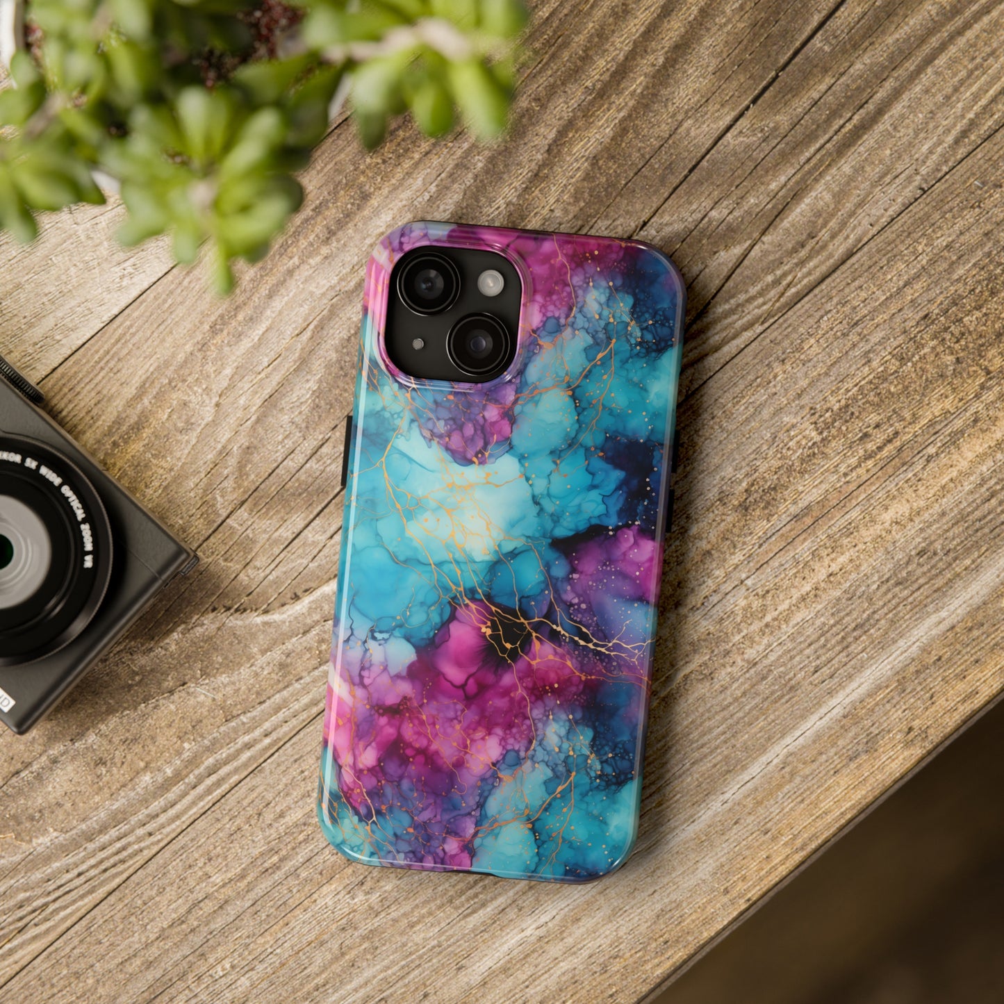 Blue and Purple Alcohol Ink Digital print Design Tough Phone Case compatible with a large variety of iPhone models, Gift, Phone Case