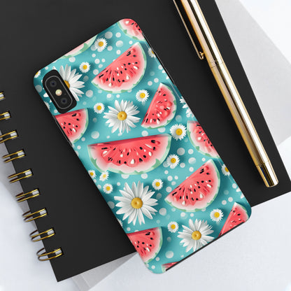 Watermelon Slices and Daisies Digital print Design Tough Phone Case compatible with a large variety of iPhone models, Gift, Phone Case