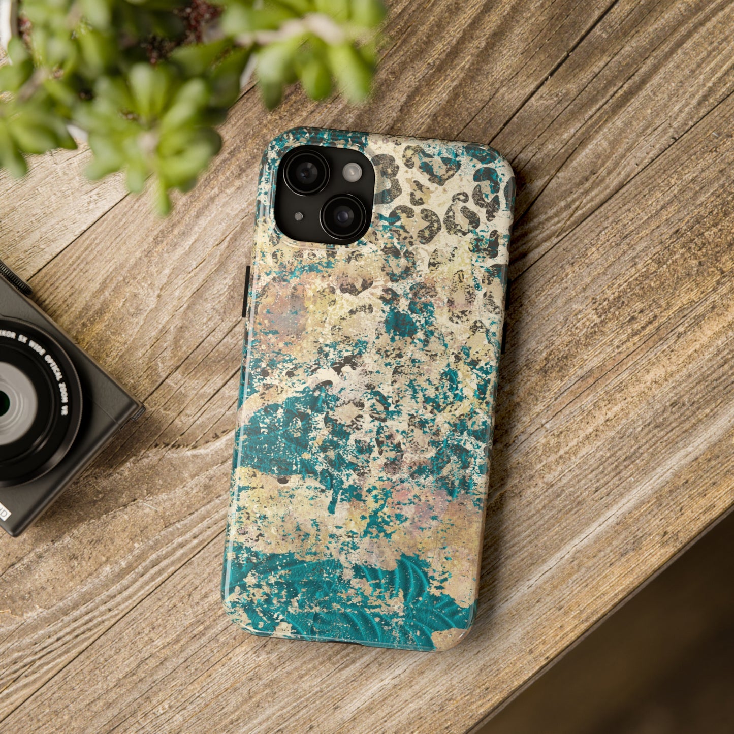 Western Turquoise and Cheetah Design Tough Phone Case compatible with a large variety of phone models, Gift, Phone Case