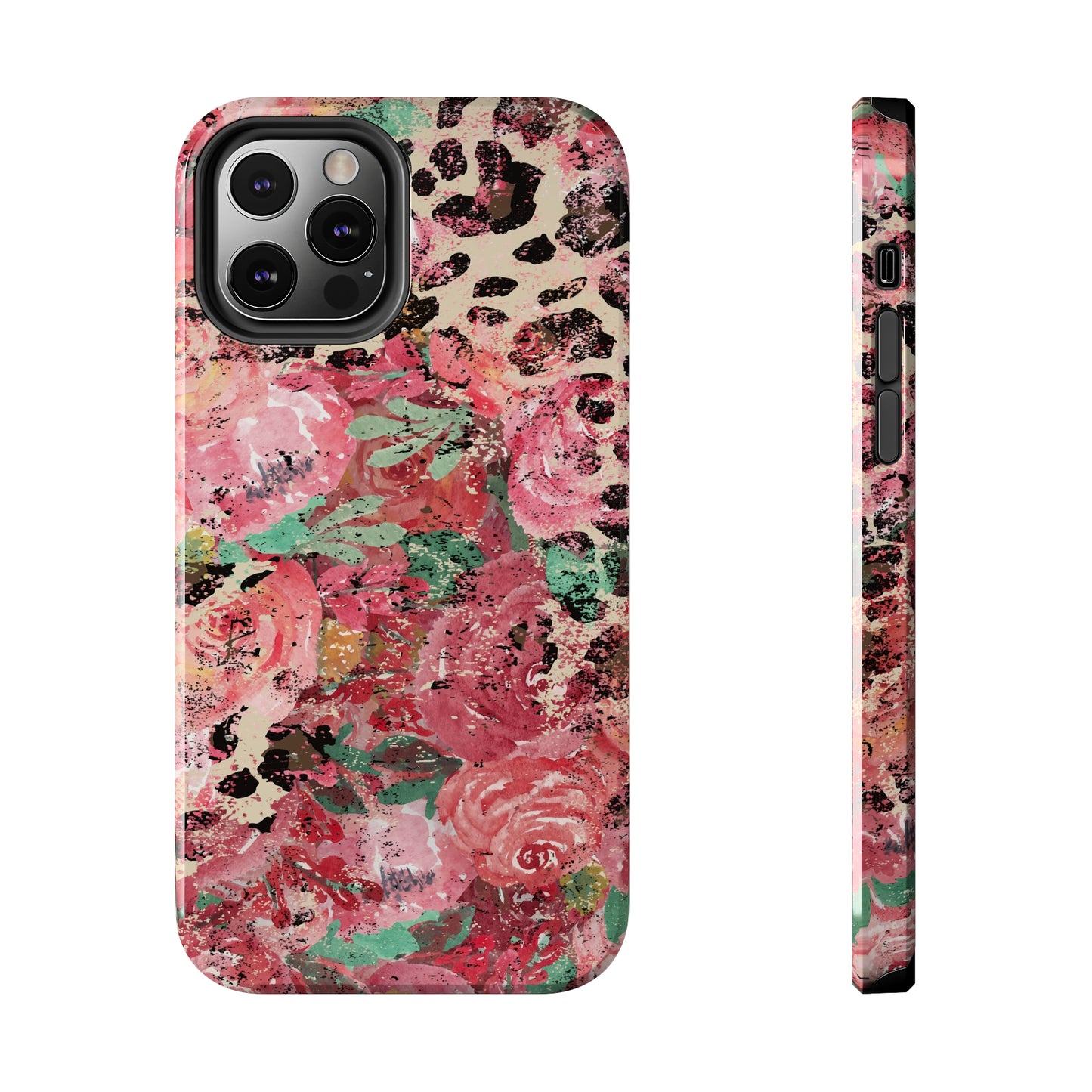 Western Leopard and Pink Roses Design Phone Case- Lightweight, Impact Resistant Cover for iPhone 6, 6s, 12, 13, 14, 15