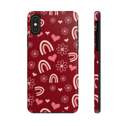 Red Boho Rainbow print Design Tough Phone Case compatible with a large variety of iPhone models, Gift, Phone Case