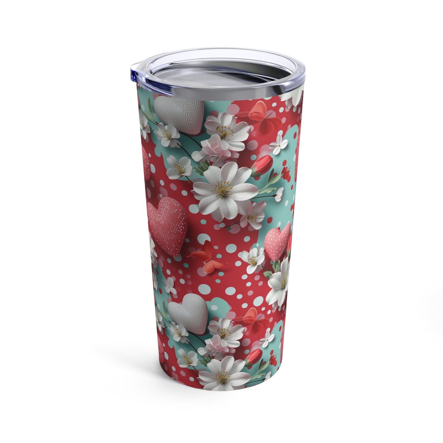 Red Polka Dot Hearts Digital Pattern Design 20 oz Stainless Steel Tumbler, Coffee Tumbler, Teacher Tumbler Gift, Mom Gift, Best Friend Gift