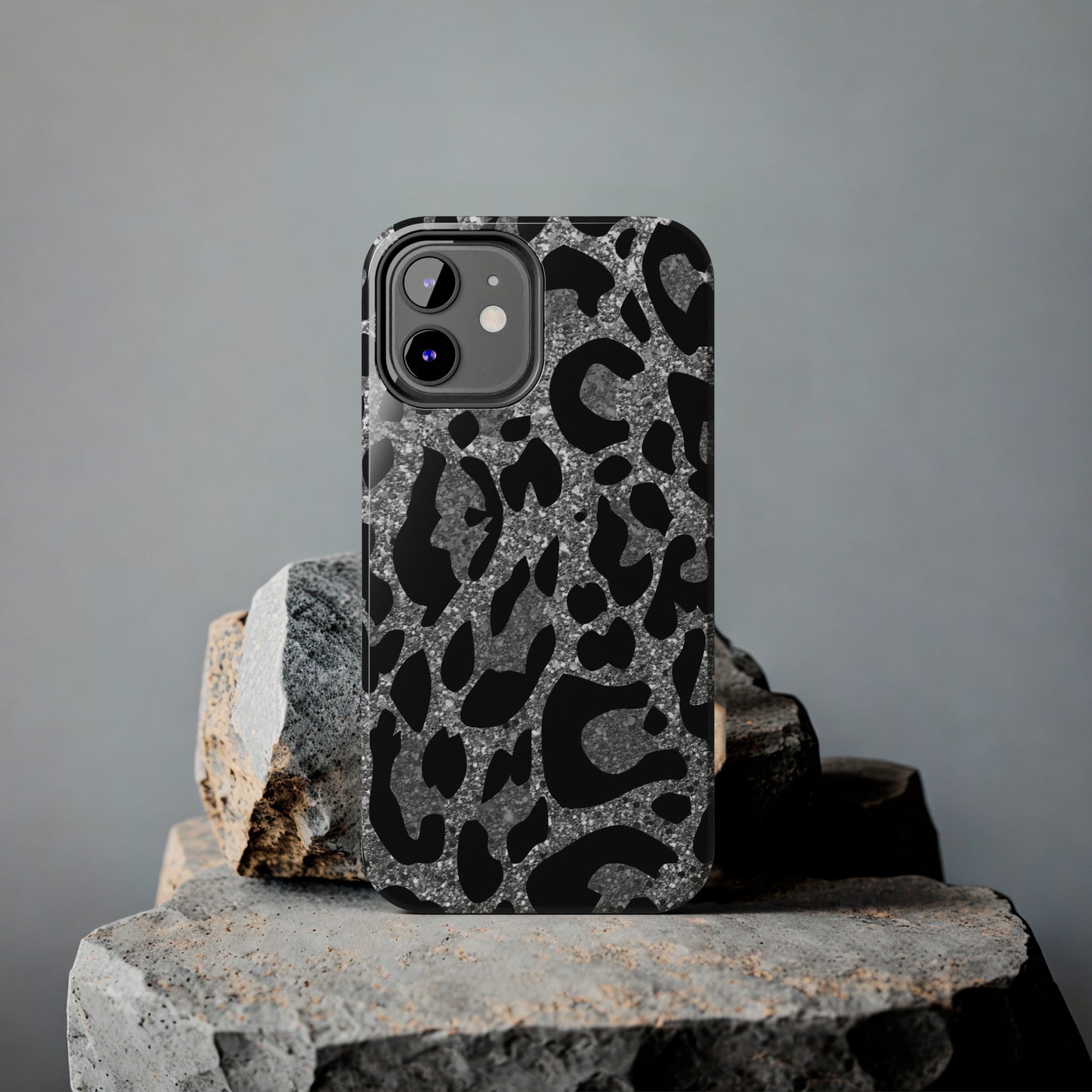 Silver and Black Leopard Design Phone Case- Lightweight, Impact Resistant Cover for iPhone 6, 6s, 12, 13, 14, 15