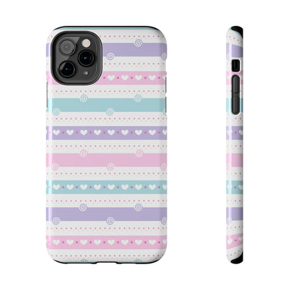 Pastel Stripes and Hearts print design Tough Phone Case compatible with a large variety of iphone models