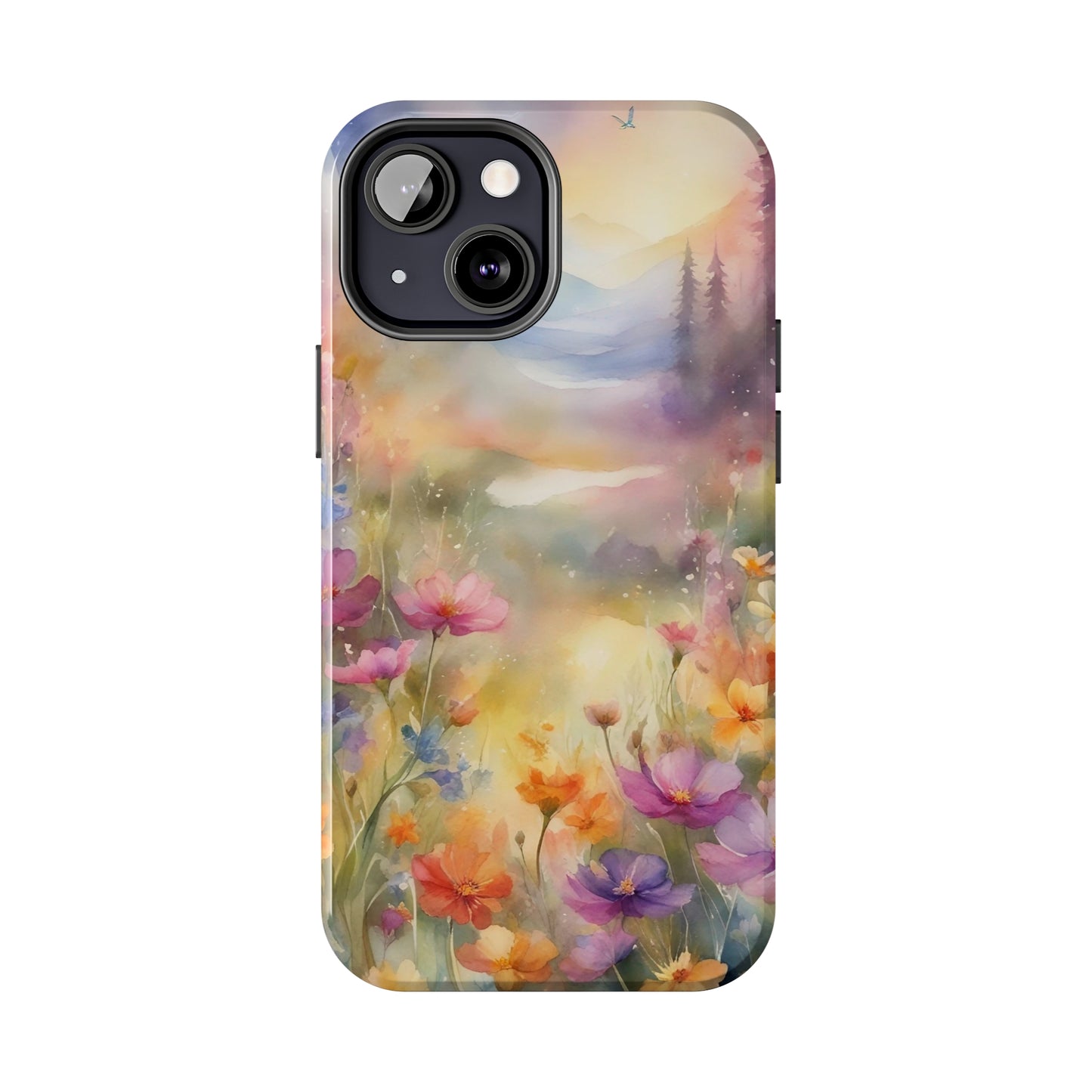 Watercolor Landscape and Wildflowers Pattern print design Tough Phone Case compatible with a large variety of phone models, Phone Case