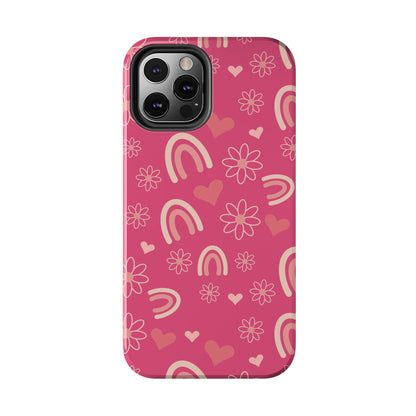 Dark Pink Boho Rainbow print Design Tough Phone Case compatible with a large variety of iPhone models, Gift, Phone Case