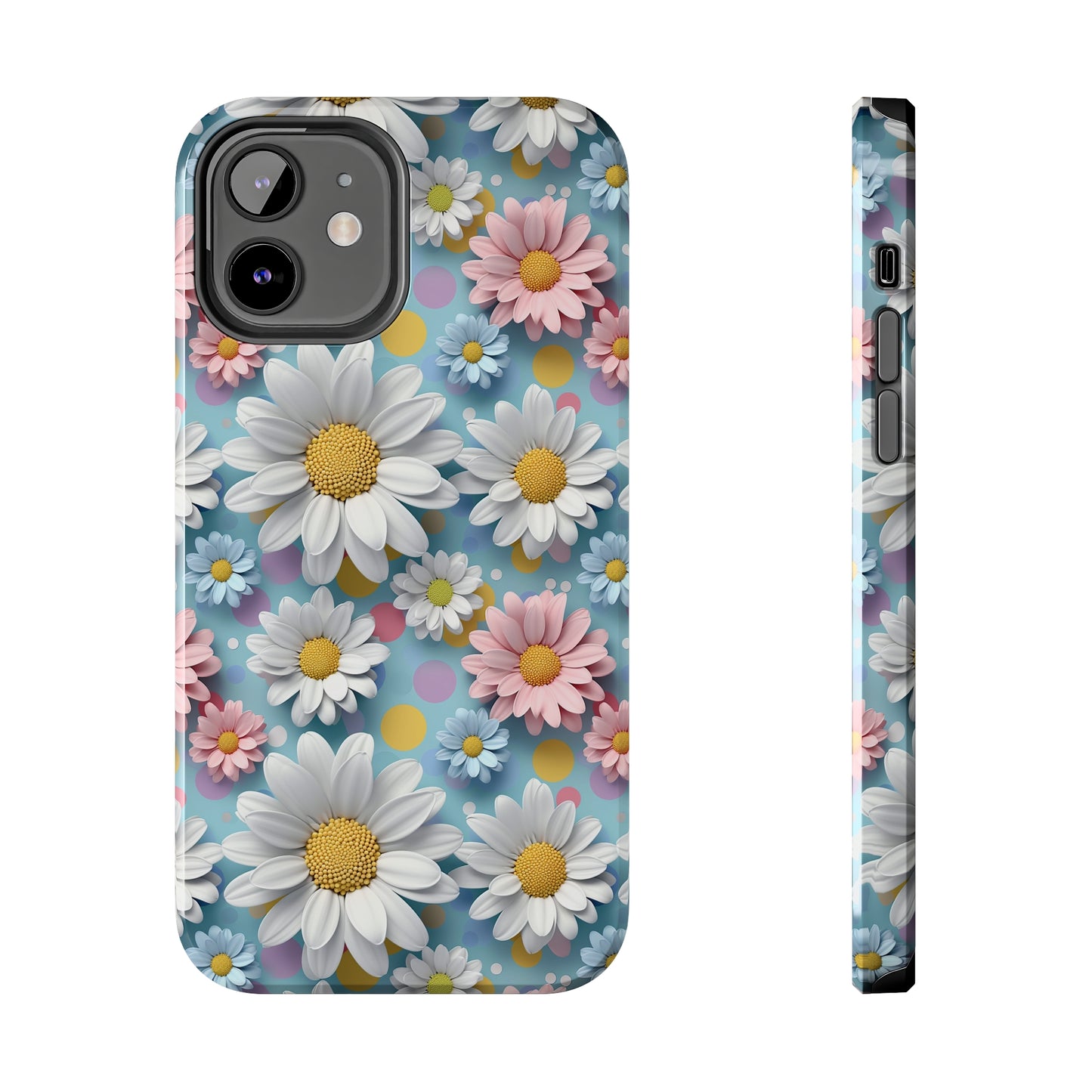 3D Spring Flowes and Polka Dots Digital print Design Tough Phone Case compatible with a large variety of iPhone models, Gift, Phone Case