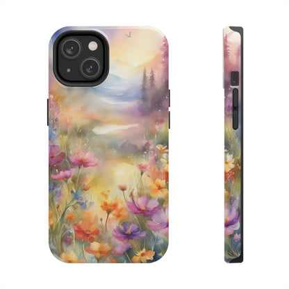 Watercolor Landscape and Wildflowers Pattern print design Tough Phone Case compatible with a large variety of phone models, Phone Case