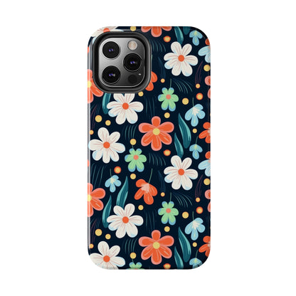 Retro Vibrant Flowers Pattern print design Tough Phone Case compatible with a large variety of phone models, Phone Case, Gift