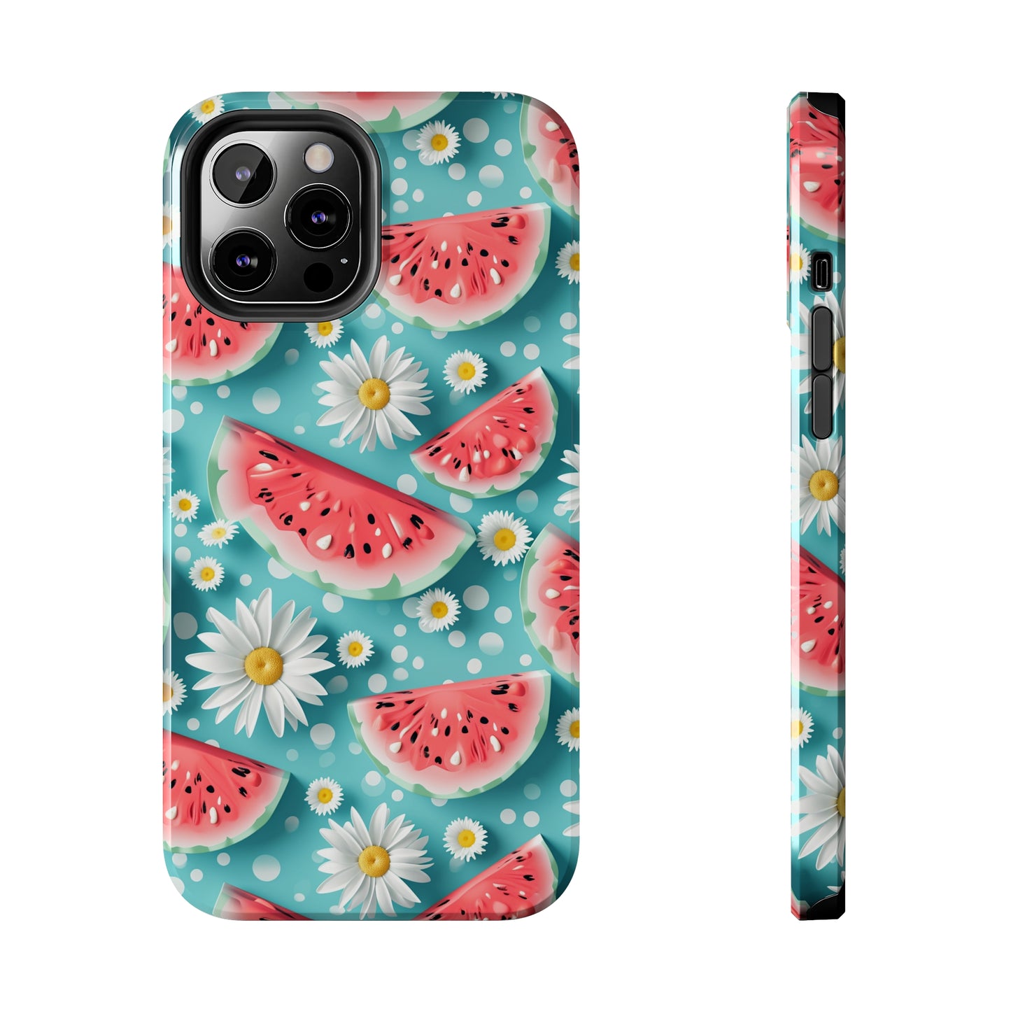 Watermelon Slices and Daisies Digital print Design Tough Phone Case compatible with a large variety of iPhone models, Gift, Phone Case