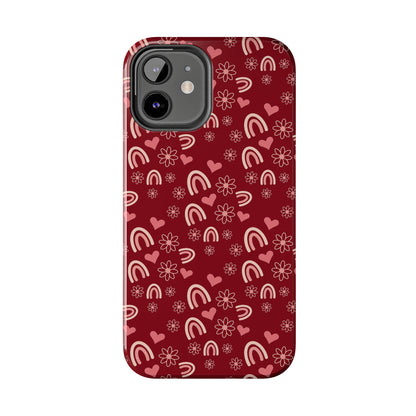 Red Boho2 Rainbow print Design Tough Phone Case compatible with a large variety of iPhone models, Gift, Phone Case