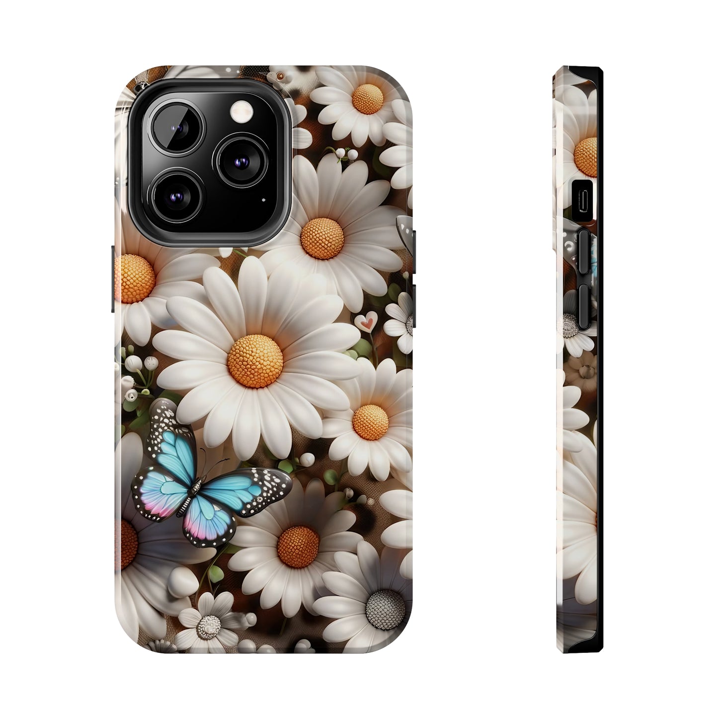 Butterflies, Leopard Print & Daisies Digital print Design Tough Phone Case compatible with a large variety of iPhone models,Gift, Phone Case