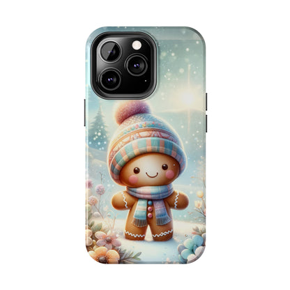 Cute Happy Gingerbread Man in the Snow Pattern Design Tough Phone Case compatible with a large variety of iPhone models, Gift, Phone Case