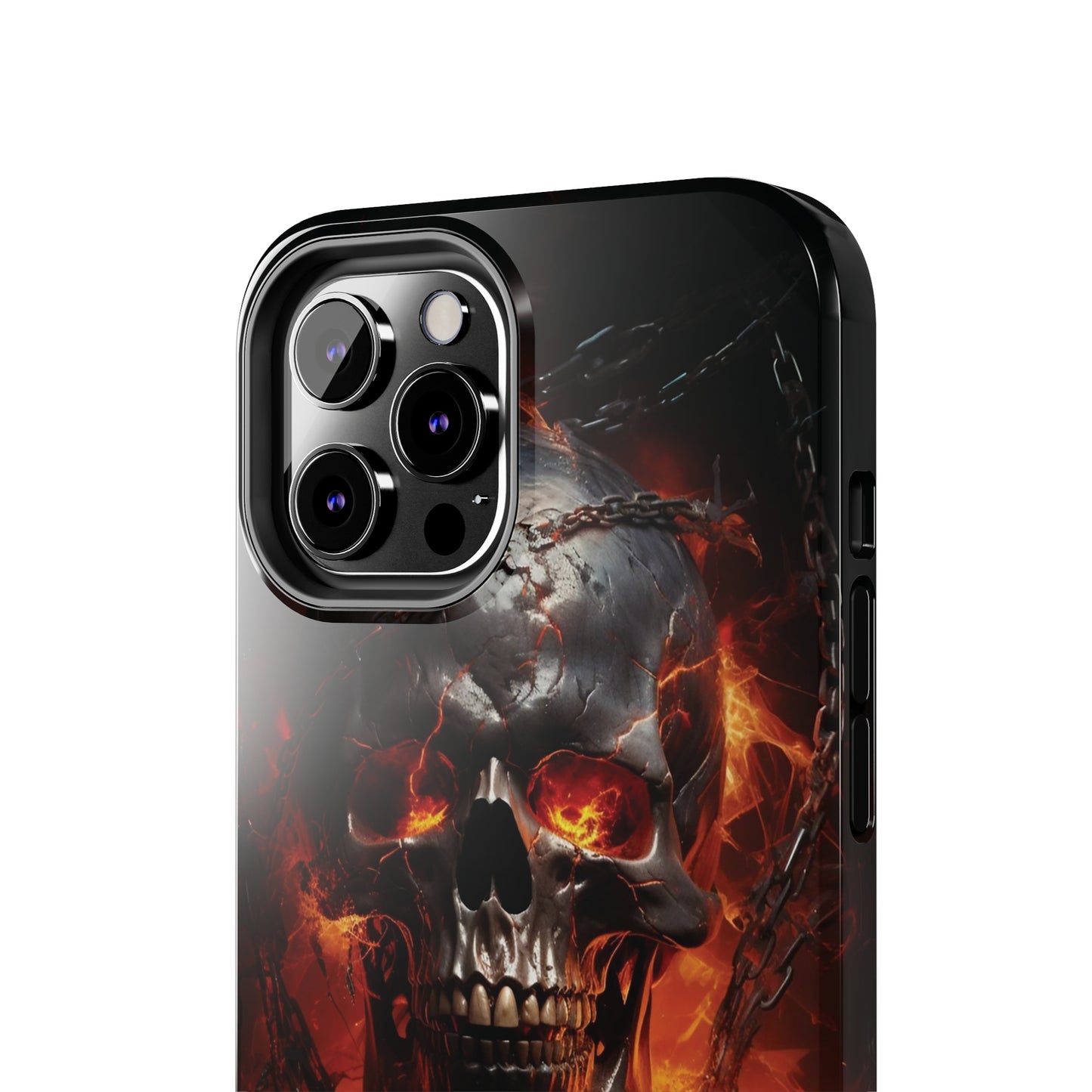 Gothic Skull iPhone Case, Dark Aesthetic Fiery Eyes, Unique Horror Style iPhone Accessory, Cool Tech Design for iPhone Models, Durable Phone Accessory Protective Cover for iPhone Models, Tough iPhone Case