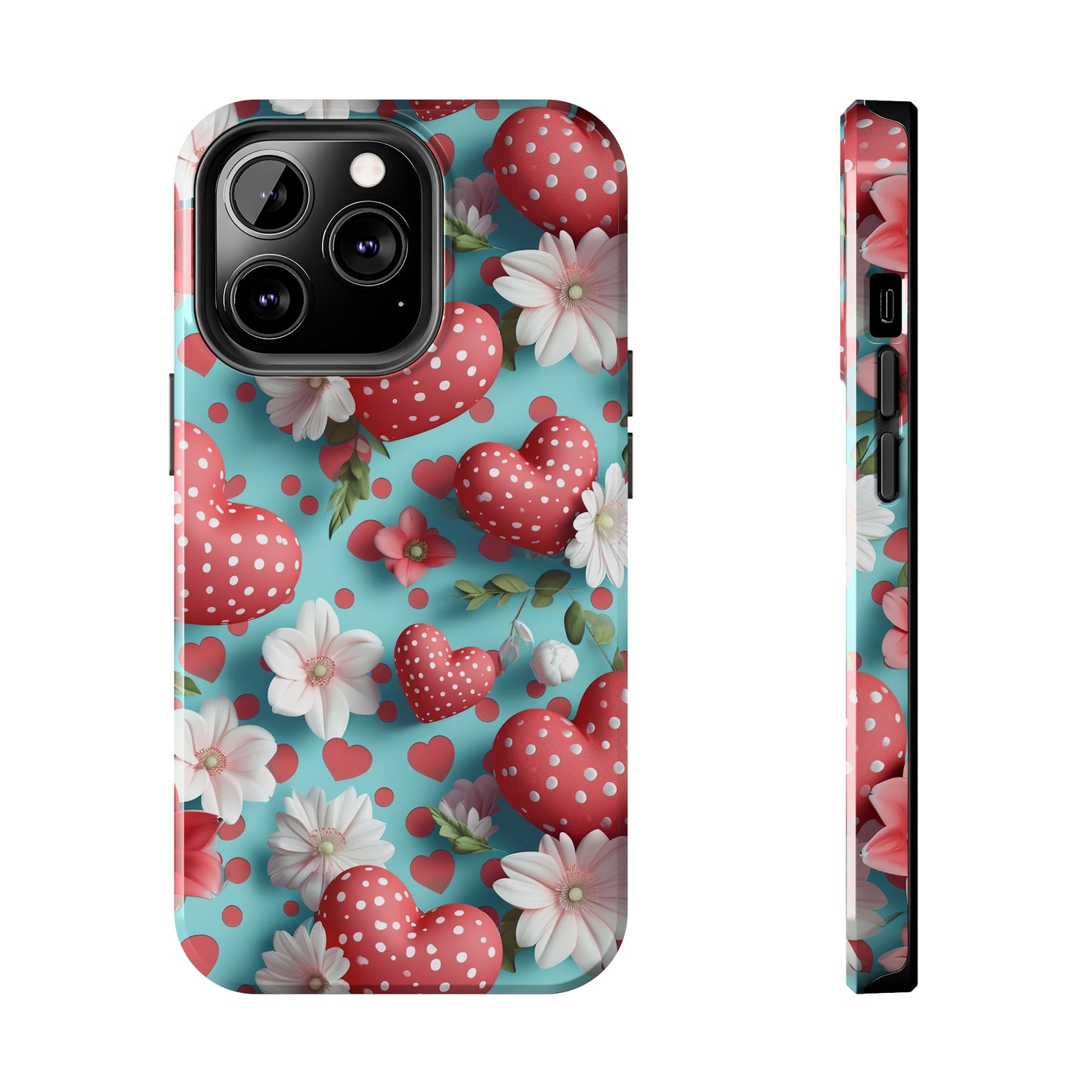 Polka Dot Hearts Digital print Design Tough Phone Case compatible with a large variety of iPhone models, Gift, Phone Case