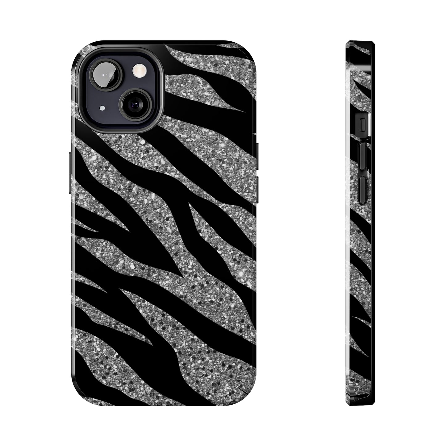 Silver and Black Zebra Print Design  Phone Case- Lightweight, Impact Resistant Cover for iPhone 6, 6s, 12, 13, 14, 15