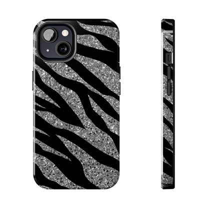 Silver and Black Zebra Print Design  Phone Case- Lightweight, Impact Resistant Cover for iPhone 6, 6s, 12, 13, 14, 15