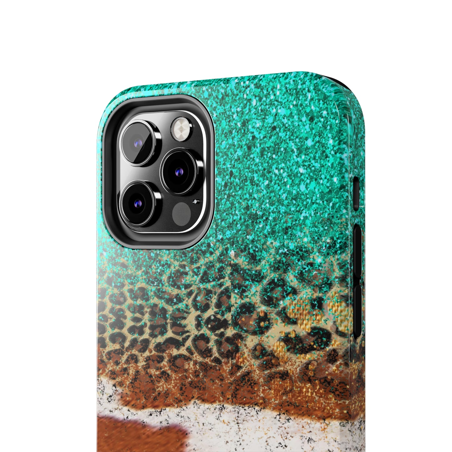 Western Cow Print, Teal, and Leopard print Design Phone Case- Lightweight, Impact Resistant Cover for iPhone 6, 6s, 12, 13, 14, 15