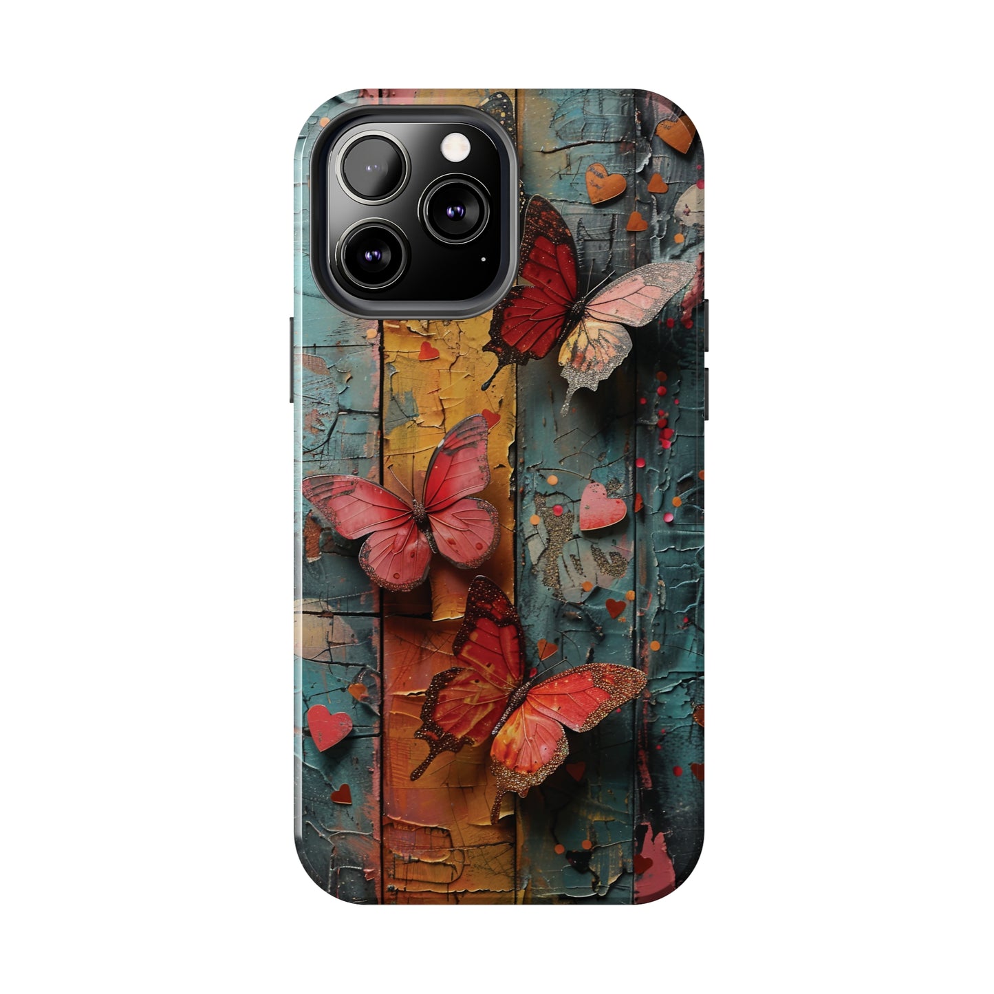 Colorful Butterfly Art on Wood texture design iPhone Case iPhone Case, Colorful Butterfly Art Protective Phone Cover, Durable Phone Accessory Gift, Chic Artsy Protective Cover, Protective Case for iPhone Models, Tough iPhone Case