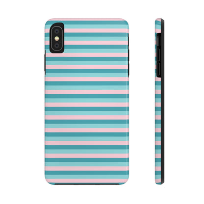 Pink and Aqua Girly Stripe print Design Tough Phone Case compatible with a large variety of iPhone models, Gift, Phone Case