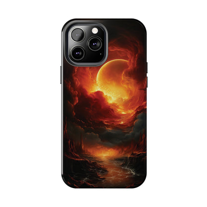 Fiery Red Moon Art iPhone Case, Dramatic Sky Aesthetic Phone Cover, Cool Tech Design for iPhone Models, Durable Phone Accessory Protective Cover for iPhone Models, Tough iPhone Case