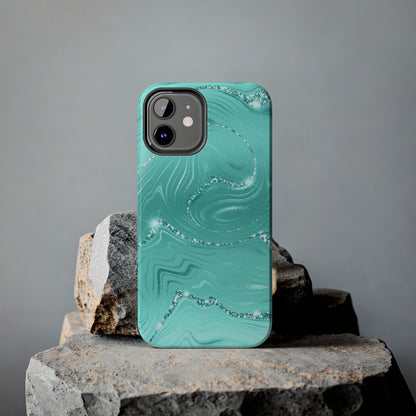 Marbled Turquoise Design Tough Phone Case compatible with a large variety of phone models, Gift, Phone Case