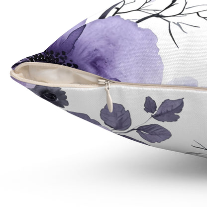 Purple and Black Floral Patternl Design Polyester Square Pillow